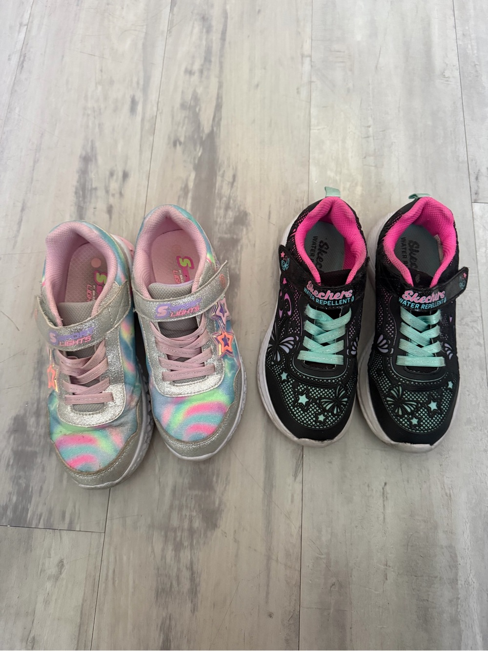 Skechers Kids Light-Up Sneakers - Black/Teal and Pastel Tie-Dye Pink